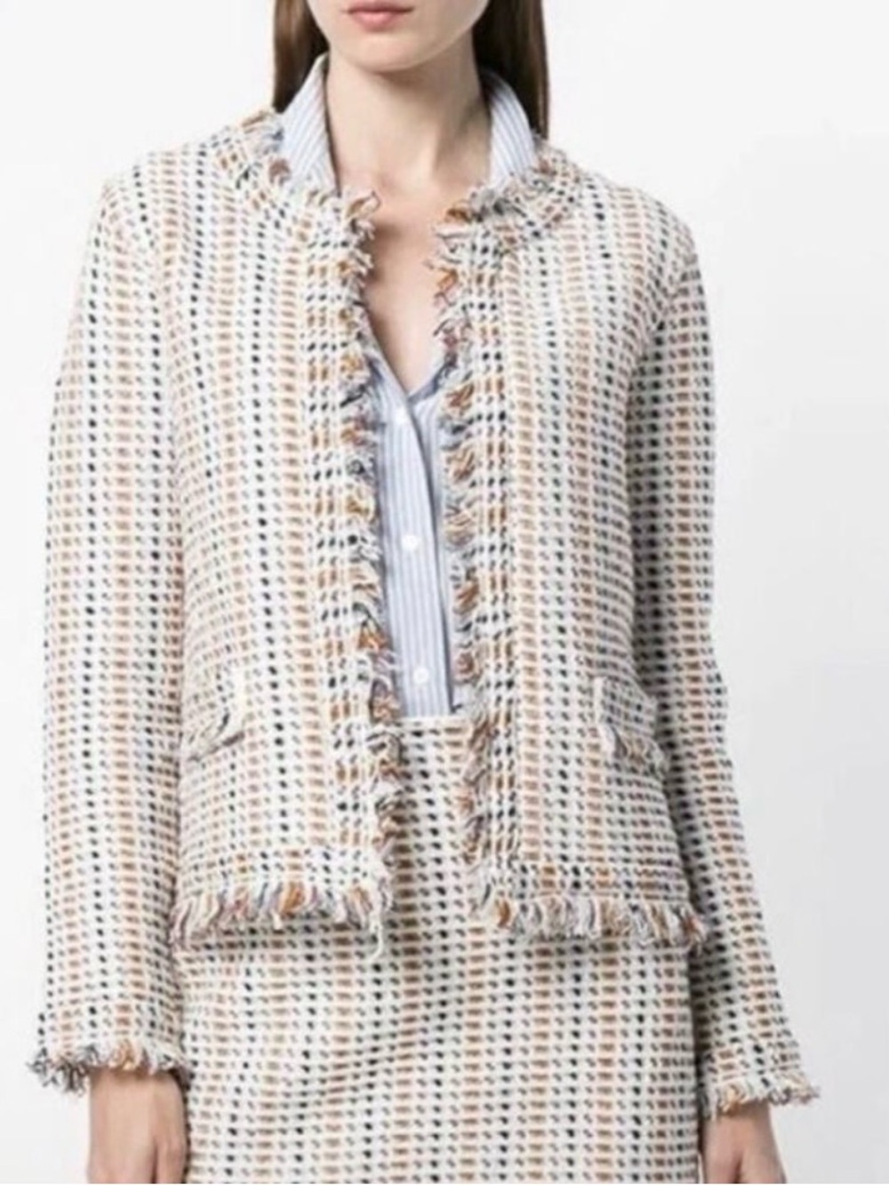 Tory Burch Fringed Hollis Jacket in Cream Multi, XS